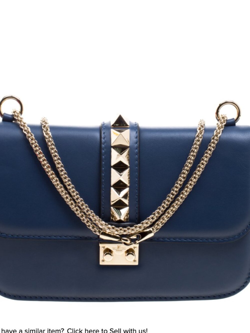 Valentino Garavani Navy Blue Leather Medium Rockstud Glam Lock Flap Bag
